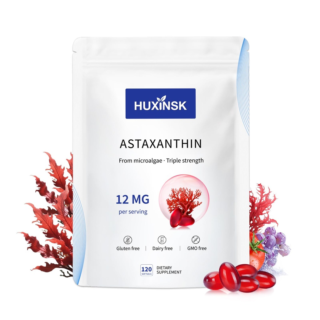 Astaxanthin 12mg 보충교재, 120 Softgel의 최대 힘 Astaxanthin 산화 방지제 보충교재 모양 신선한 미생물, 4 달 공급, 지원 눈, 피부, 합동, 뇌, 심장 & 면역 체계 건강, 1개의 부대