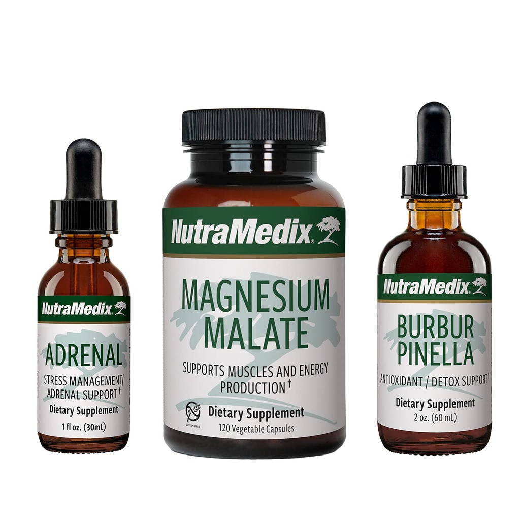 NutraMedix Energy Set - 3-Piece Kit는 Astragalus, Rhodiola, Ginseng & Schisandra, Burbur-Pinella Detox Drops & Magnesium Malate 캡슐의 추출물이 포함되어 있습니다.