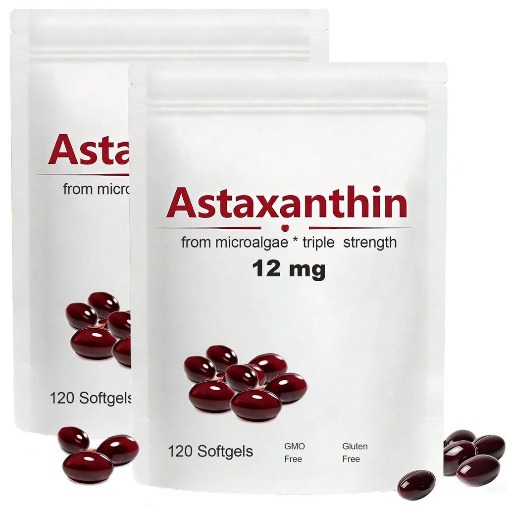 2pack Astaxanthin 12mg, 120 Softgels, 코코넛 오일, 천연 수식, 눈 & 피부 지원, 천연 수식, 비 GMO, 글루텐 프리