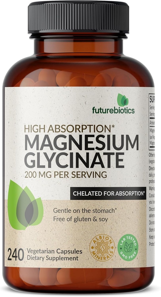 Futurebiotics 마그네슘 글리콜은 높은 흡수를 위해 킬레이트된 서빙 당 200 MG를, Stomach에 Gentle, 비 GMO, 240 채식 캡슐 제거합니다