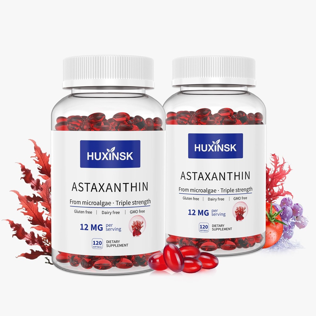 Astaxanthin 12mg 보충교재, 120 Softgel의 최대 힘 Astaxanthin 산화 방지제 보충교재, 신선한 Microalgae, 4 달 공급, 2개의 병