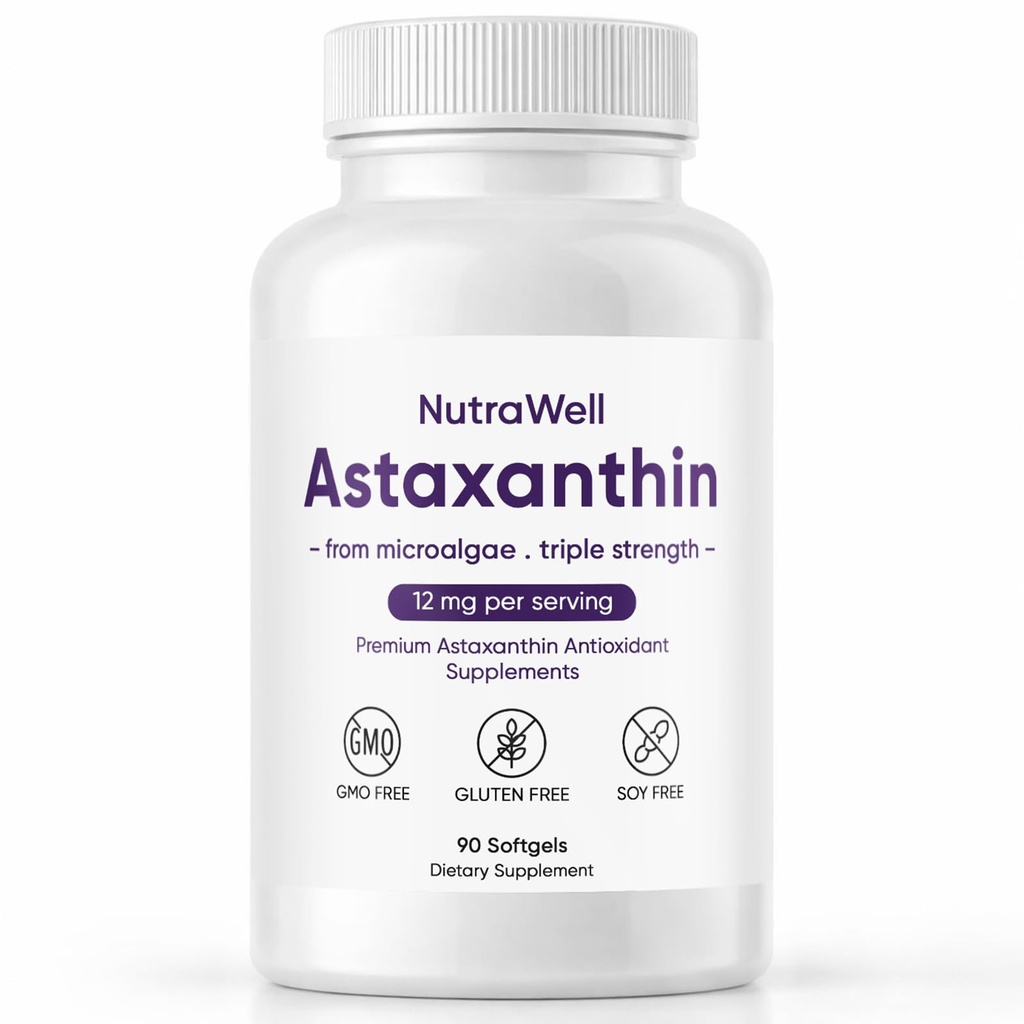 Nutrawell Astaxanthin - 매일 Antioxidant Wellness Supplement with naturally Sourced Astaxanthin Clean Formula for Active Adult Lifestyle 쉬운 캡슐을 복용 - 90 Softgels (1)