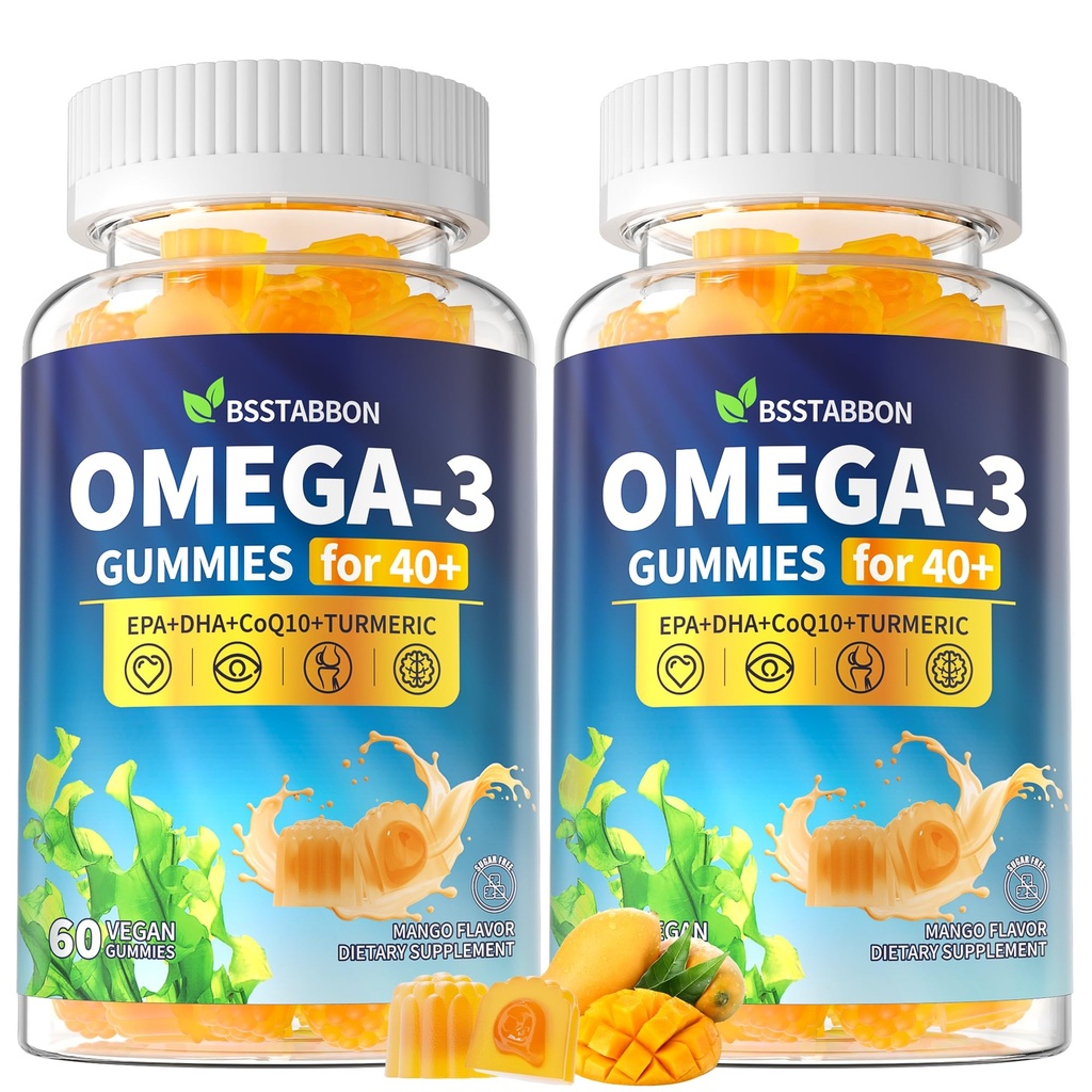 성인 40 +를 위한 Omega-3 Gummies 보충교재: 전반적인 건강 지원을 위한 비타민 D3 K2 아연 심황을 가진 1280mg Vegan Omega3 지방산 DHA EPA - 여자 남자 (120Count)를 위한 물고기 기름 대안