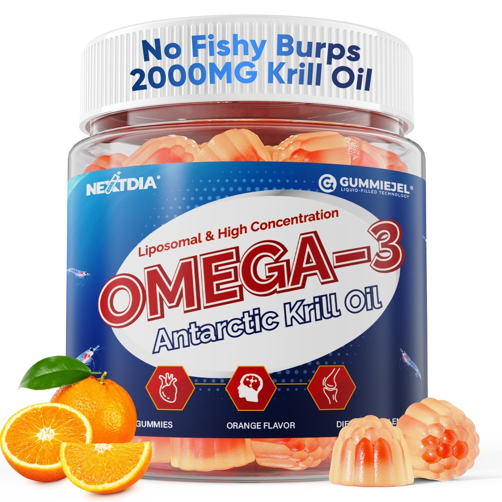 Liposomal 남극 Krill 기름 Omega 3 Gummies 2000mg - EPA, DHA & Astaxanthin를 가진 세포질 수준 흡수 Omega-3 - 산화 방지제 & 뇌 지원 - 물고기 기름은 대안을 보충합니다 - 60 조사