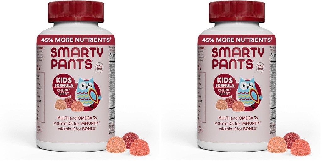 SmartyPants Kids Multivitamin Gummies : 오메가 3 생선 기름 (EPA / DHA), 비타민 D3, C, 비타민 B12, B6, A, K & 아연 Immune 지원, Biotin, 포도, Cherry & Berry 맛, 120 카운트 (30 일 공급)
