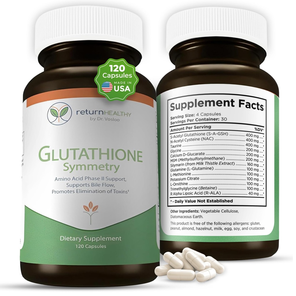 Glutathione Symmetry | S-Acetyl Glutathione 보충교재 | 산화제 & 해독 보충교재 | 천연 세포 지원 | All-Natural, Vegan, Non-GMO, 120의 모자
