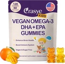 아이 & 청소년을위한 오메가 3 Gummies - 설탕 무료 오메가 DHA 및 EPA 보충 아이 두뇌와 면역을위한 거미 - 물고기 Burps 없음, Vegan - 120 Gummies