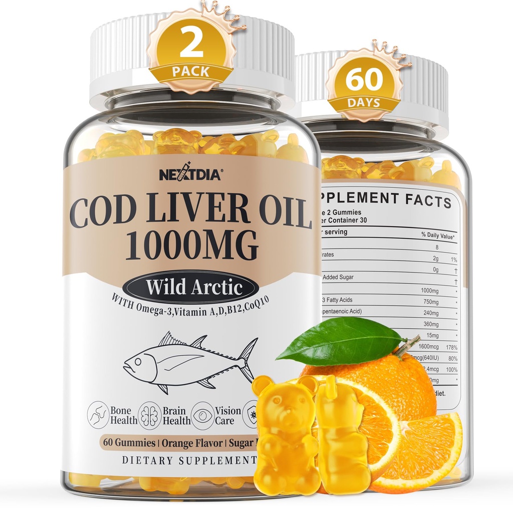 성인 & 아이를 위한 옥수수 속 기름 1000mg Gummies, 비타민 A & D3 - 오메가 3 물고기 기름 보충교재 - 두뇌를 위한 DHA 360mg & EPA 240mg, 뼈, 눈 & 면역력, 설탕 자유로운, 120 조사