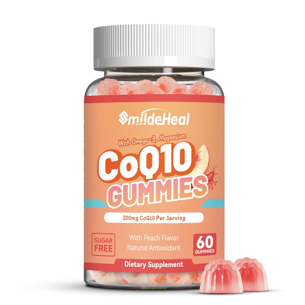 CoQ10 Omega-3, EPA + DHA, & 마그네슘을 가진 Gummies 200mg - 심장 건강을 위한 Coenzyme Q10 보충교재, 세포 에너지 & 산화 방지제, Vegan - 60 Gummies