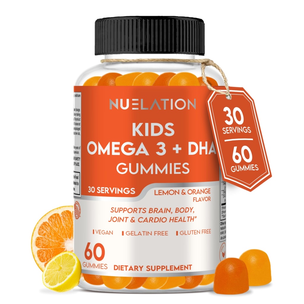 Vegan Omega 3 Gummies for Kids with DHA, 공장 기반, 30 서빙, 60 Ct. 젤라틴 무료, 글루텐 무료, 비 GMO 오메가 3 보충. 두뇌, 눈, 심장 및 면역 지원을위한 어린이 및 유아 DHA Gummies