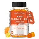 Vegan Omega 3 Gummies for Kids with DHA, 공장 기반, 30 서빙, 60 Ct. 젤라틴 무료, 글루텐 무료, 비 GMO 오메가 3 보충. 두뇌, 눈, 심장 및 면역 지원을위한 어린이 및 유아 DHA Gummies
