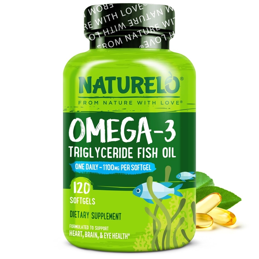 NATURELO Burpless Omega 3 물고기 기름 보충교재 - 1100mg Triglyceride Omega-3, EPA + DHA의 심장, 눈, 뇌, 합동 건강을 위한 액체 물고기 기름 - 120 Softgels의 4 달 공급