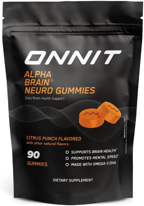 ONNIT Alpha Brain Neuro Focus Gummies, IGEN Non-GMO는 Omega-3s Lutein Zeaxanthin 및 Caffeine, Brain Eye 및 Focus Supplement for Men 및 Women, Citrus Punch, 90 카운트와 함께 Vegan Gummies를 테스트했습니다.