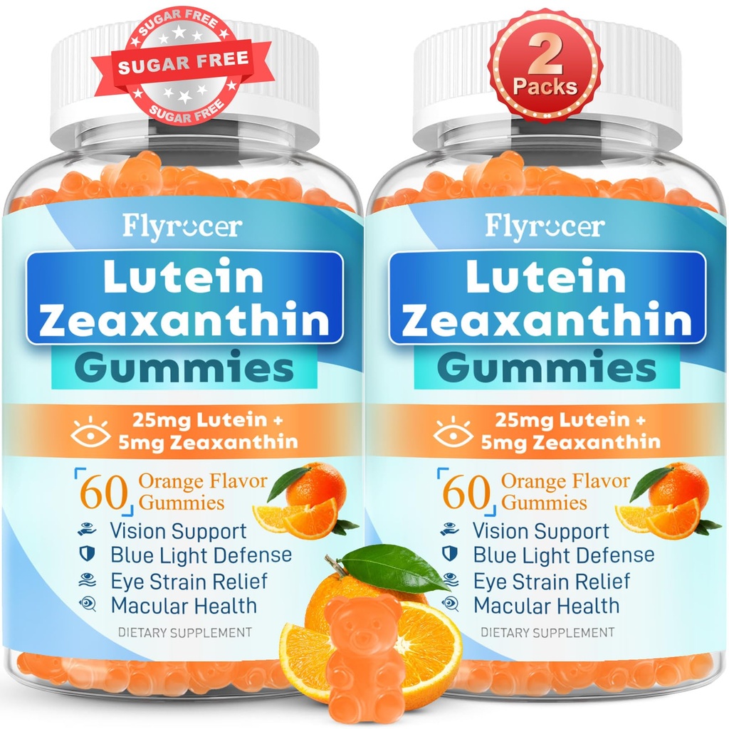 설탕 자유로운 Lutein Gummies 25mg, Lutein 및 Zeaxanthin는 눈 건강을 위한, Omega-3 Bilberry Saffron 시각 건강, 눈 스트레인, 건조한 눈, 빈 오렌지 풍미 120 Cts를 가진 눈 배려 공식을 보충합니다