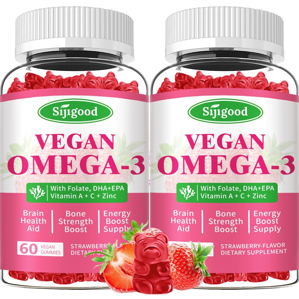 Omega-3 Gummies 유력 조류 오메가 소스, 부스트 두뇌, 아이 & 면역 기능, DHA와 EPA Vegan & Sugar Free, 딸기 맛, 120 조사