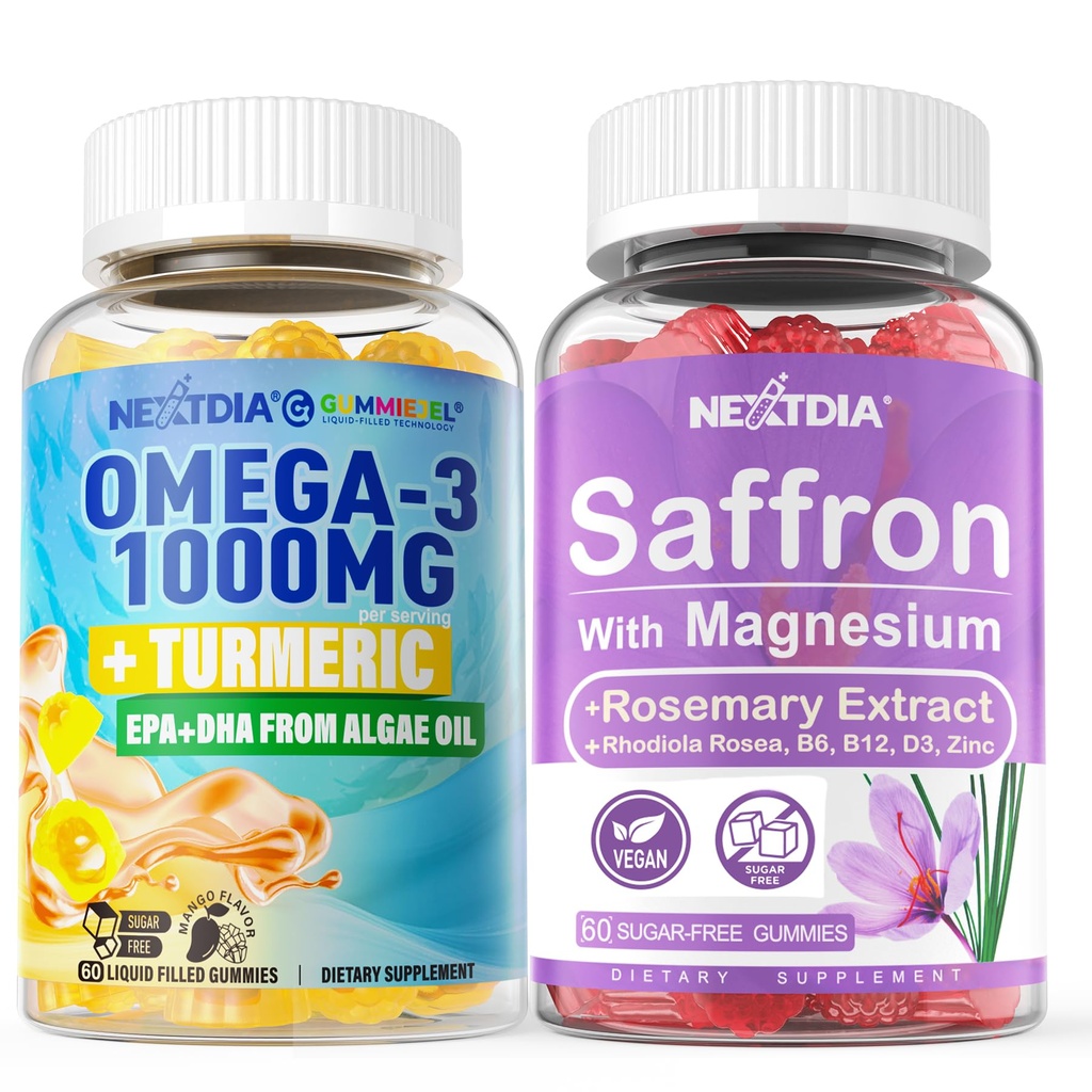 Vegan Omega-3 1000mg + Turmeric의 소프론은 Gummies를 보충합니다