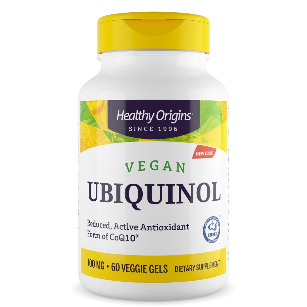 건강한 근원 Vegan Ubiquinol (CoQ10의 활동 형태), 100 mg - 심장 건강 & 산화를 억제하는 지원을 위한 Kaneka Ubiquinol 보충교재 - 글루텐 자유로운 & 비 GMO 보충교재 - 60 Veggie 젤