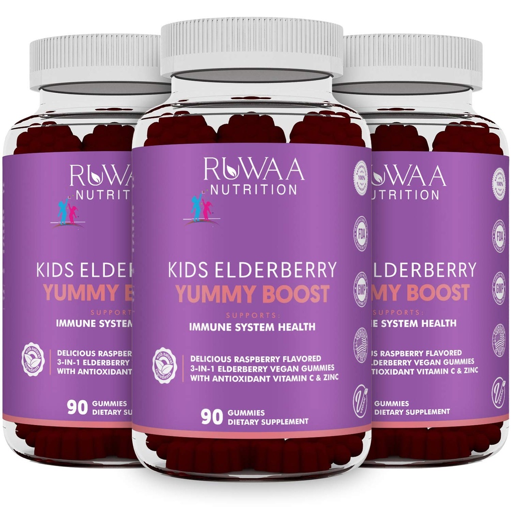 RUWAA NUTRITION Sambucus Elderberry Gummies 아연 및 비타민 C : 산화 방지제, 면역 지원 비타민, 면역 체계 건강 지원 : 채식주의, 글루텐 무료, 젤라틴 무료 (3)