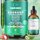 12-in-1 Soursop Bitters 액체 하락 2000mg의 Ashwagandha, 까만씨 기름, Moringa를 가진 Soursop 하락은, 자연적인 산화 방지제, 세포 지원 & 재생, 면역 부스트, 비타민 D& C에서 부자합니다