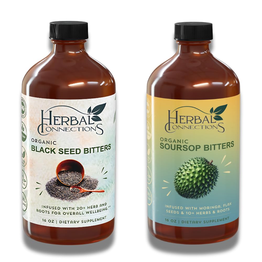 초본 연결 유기 Soursop & 검정씨 Bitters 뭉치 - Gentle Detox & Digestive 건강 2개의 병, 32 Ounces (16 Ounces 각각), 64의 서빙을 위한 자연적인 식물 기초를 두는 성분