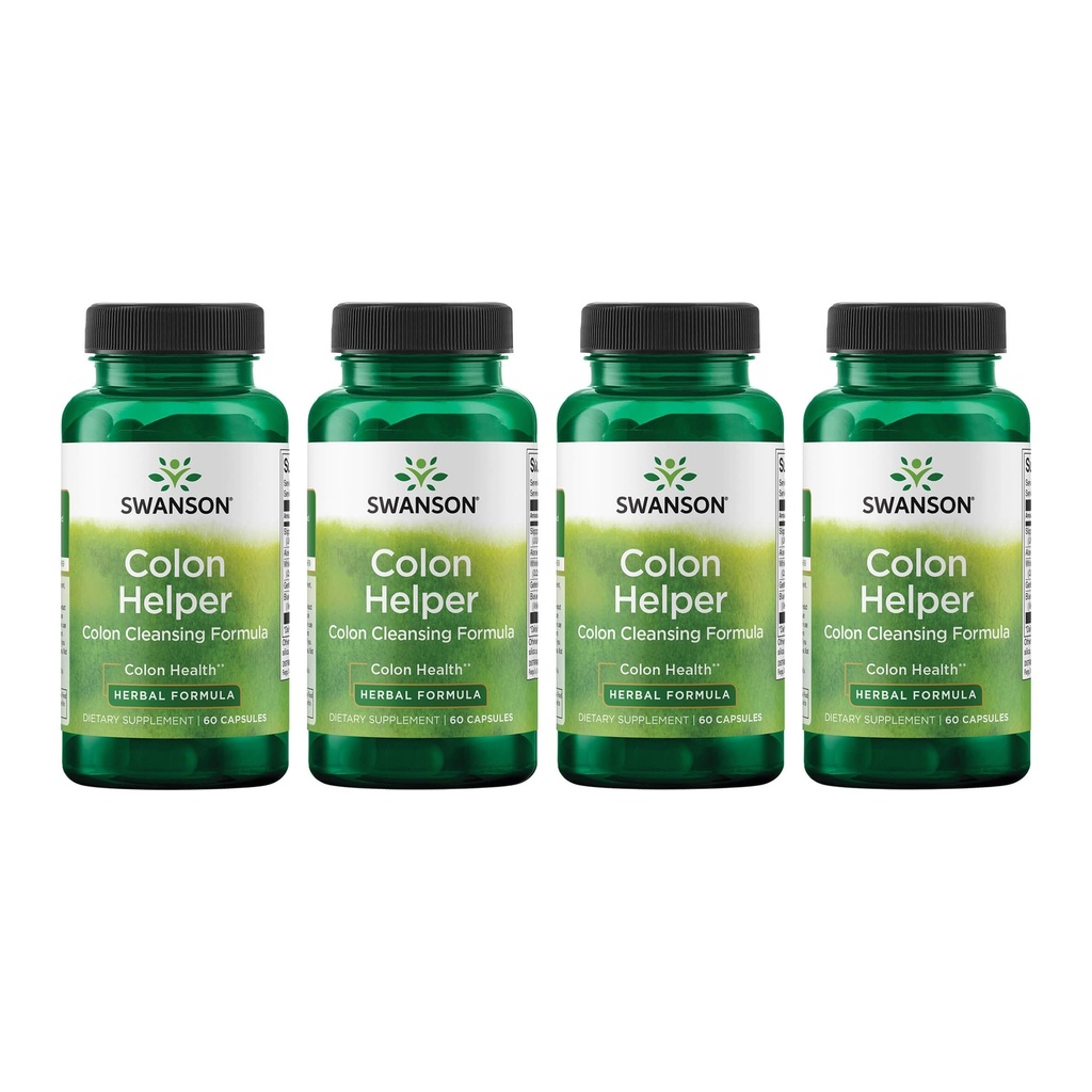 Swanson Colon Helper - Vervain, Goldenseal Root, Slippery Elm Bark 및 More - 초본 보충 건강한 제거 - (60 캡슐) (4 팩)