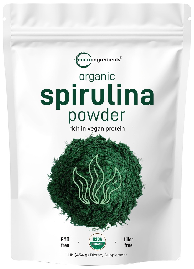 마이크로 성분 유기 Spirulina 분말, 1lb | Vegan Protein, Vitamin & Minerals의 블루 그린 조류 | 천연 클로로필 및 효소의 소스 | Non-GMO, 글루텐 프리, 첨가물 없음