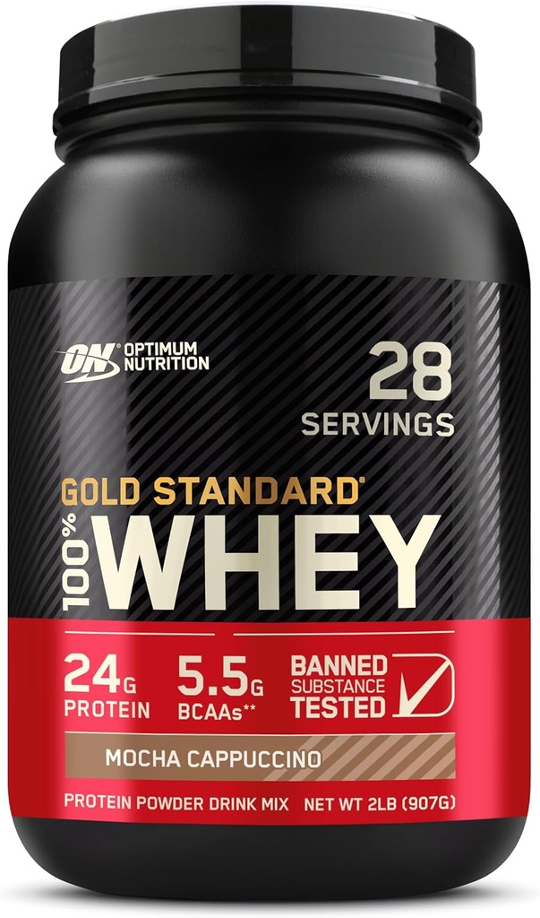 최적 영양 골드 표준 100 % Whey Protein Powder, Mocha Cappuccino, 2 파운드 (패키지 May Vary)