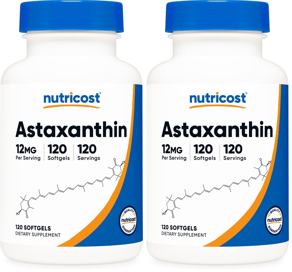 Nutricost Astaxanthin 12mg, Non-GMO 및 글루텐 무료, 120 Softgels (4 개월 공급) (팩 2)