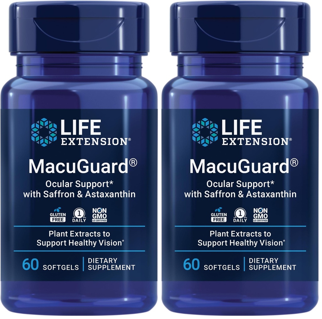 생활 연장 MacuGuard Ocular 지원 Saffron & Astaxanthin – 건강한 시각을 위한 눈 건강 보충교재 – Lutein와 더불어, zeaxanthin, Meso-zeaxanthin – 글루텐 자유로운, 비 GMO – 60 softgel