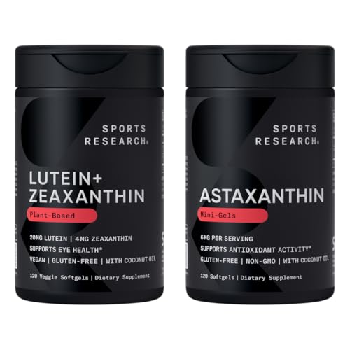 Sports Research® Eye Support - 20mg Lutein + 4mg Zeaxanthin은 Lute-Gen® 및 6mg Astaxanthin은 아이슬란드 아탈피 (120 Softgels 각각)에서 보충합니다.