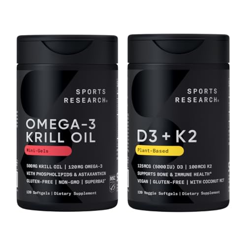 스포츠 연구 ® Multivitamin 팩 - 오메가 - 3 크릴 오일 500mg w / 콜린, 포스 포 지질 및 아스 타산틴 및 비타민 K2 & Vegan D3 5000iu 코코넛 MCT 오일 - 비 GMO · 글루텐 무료
