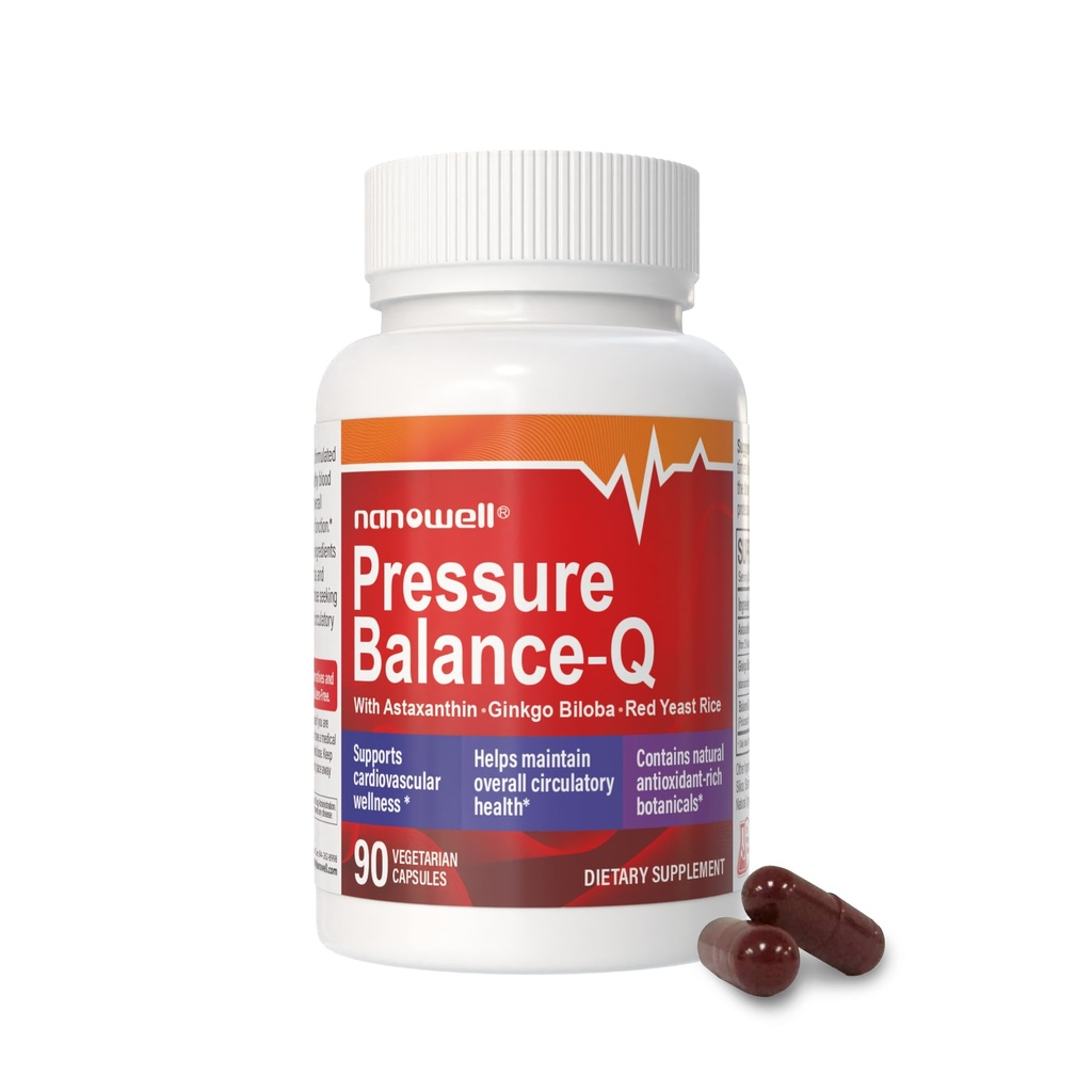NANOWELL® 압력 밸런스-Q | 천연비-GMO 아세타트틴을 함유한 산화성 공식 캡슐 당 12mg, Ginkgo Biloba, Policosanol, Red Yeast Rice, Rosemary Extract | 90 채식 캡슐