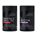 스포츠 연구 ® 글로우 및 흐름 팩 - 오메가 - 3 크릴 오일 500mg - 포스 포 지질, 콜린 및 아스 타틴 및 바이오틴 10,000mcg 유기 코코넛 오일 (비타민 B7)