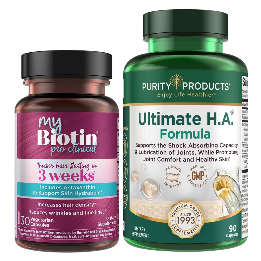 순도 제품 번들 - MyBiotin ProClinical + Ultimate H.A MyBiotin ProClinical (Biotin, MB40X Matrix, Astaxanthin) - Ultimate H.A. (BioCell Collagen, Quercetin, Hyaluronic Acid +More)