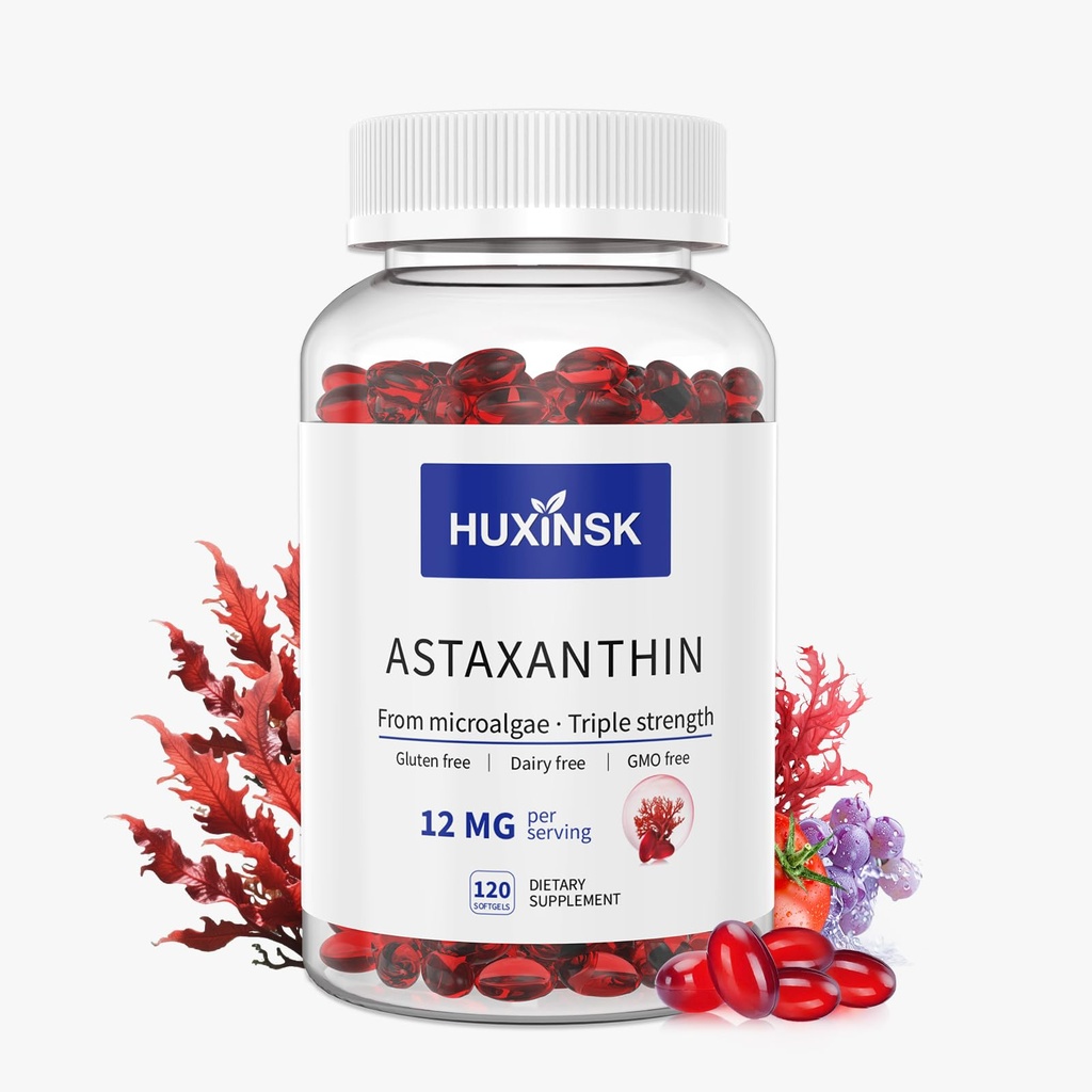 Astaxanthin 12mg 보충교재, 120 Softgel의 최대 힘 Astaxanthin 산화 방지제 보충교재, 신선한 Microalgae, 4 달 공급, 지원 눈, 합동, 내부 순환, 피부 건강, 1개의 병