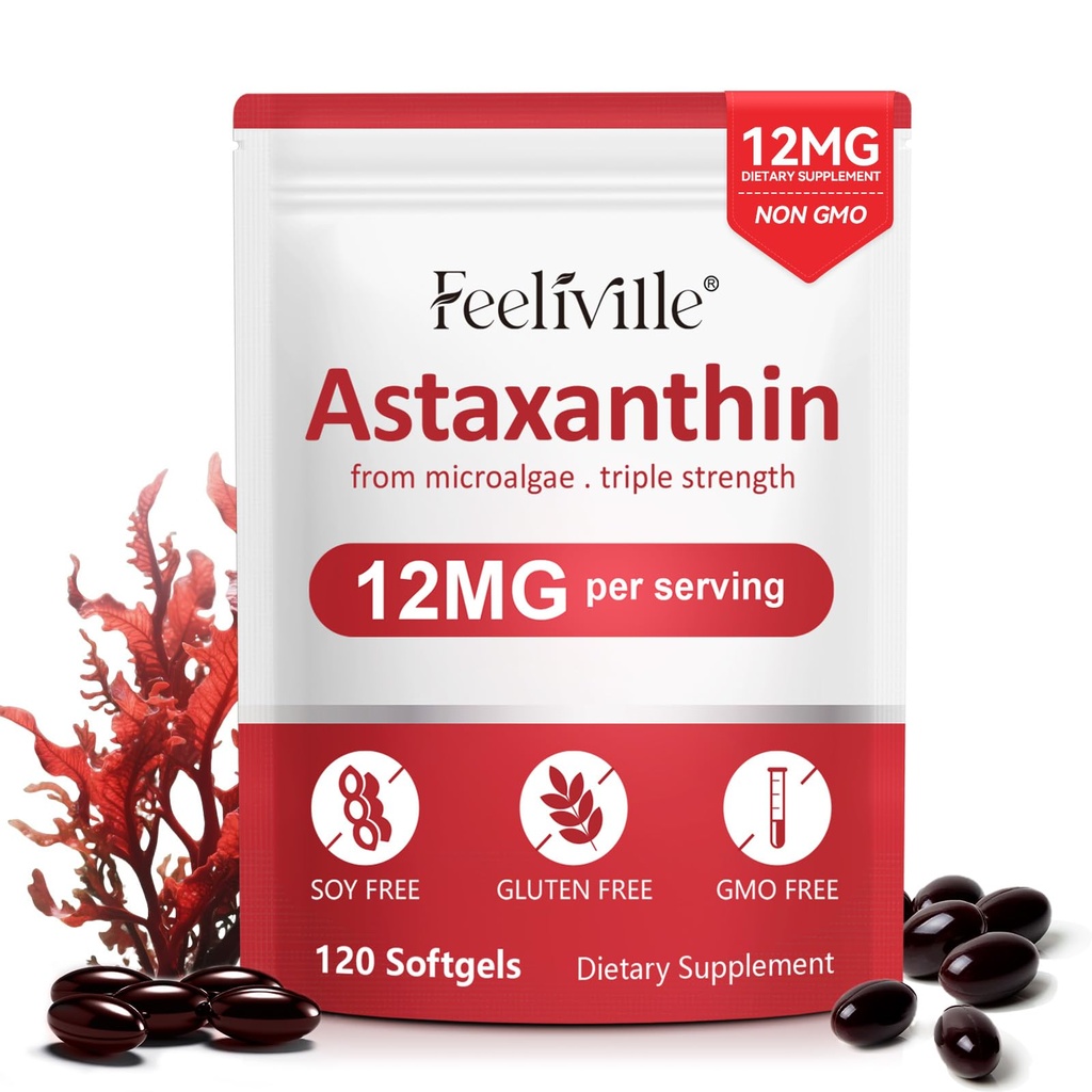 Astaxanthin 보충제 |120 Softgels, 4 개월 공급 | 프리미엄 Astaxanthin 산화 방지제 보조제 | 신선한 미생물 근원 | 지원 눈, 합동, 내부 순환, 피부 건강