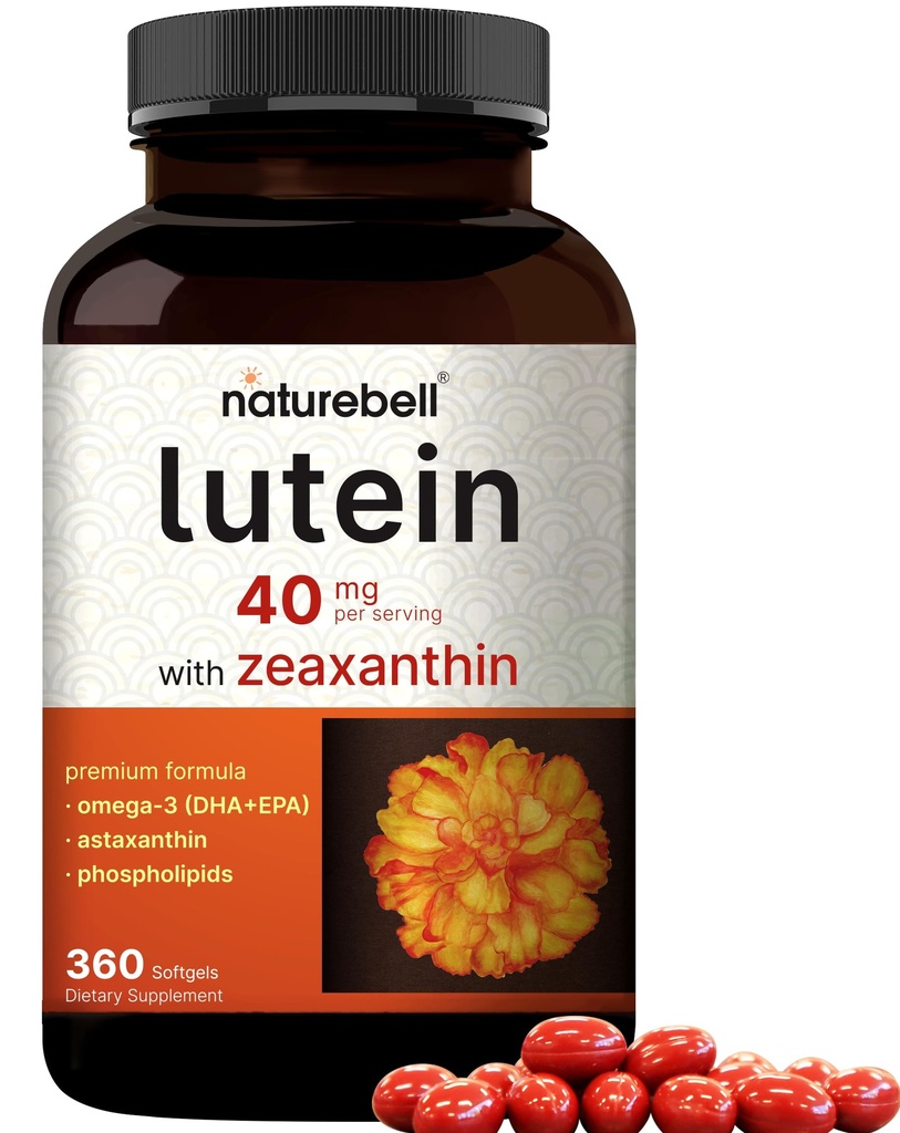 Lutein 40mg + Zeaxanthin 1,600mcg, 360 Softgels | 아스타잔틴, 오메가 3 & 인스포 지질을 가진 4에서 1 공식 | 마리 골드 꽃 추출물 | 지원 눈, 두뇌 & 시각 건강 | 비 GMO, 글루텐 무료