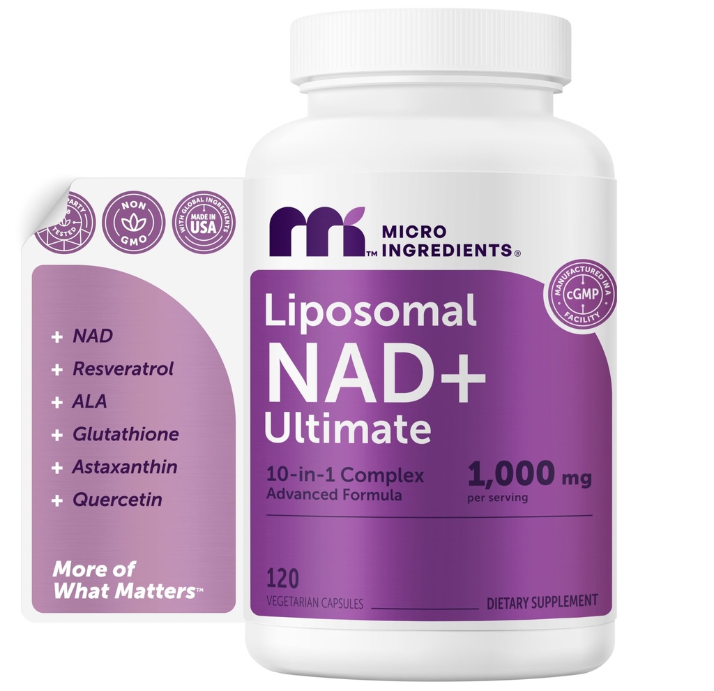 Micro Ingredients Liposomal NAD+ Ultimate Complex 1,000mg | 120 Veggie Capsules | NMN Pathway Formula | Resveratrol, Glutathione, & Astaxanthin | 여성용 NAD 보충