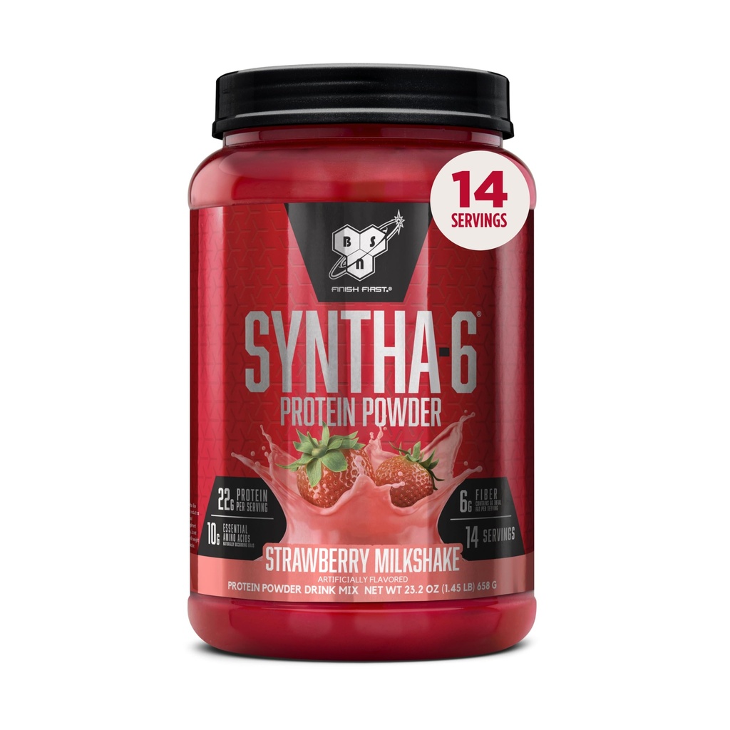 BSN SYNTHA-6 섬유 6g, Whey Isolate, Micellar Casein, 밀크 단백질 Isolate, 지방 6g, Strawberry Milkshake, 14 서빙, 1.45 파운드 (포장 월병)