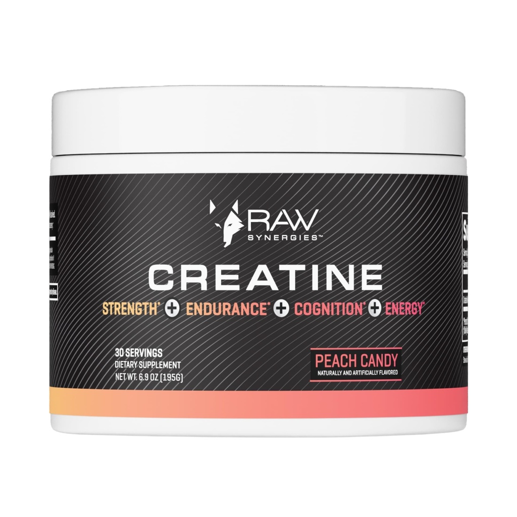 RAW Synergies Creatine 복숭아 캔디 30 방