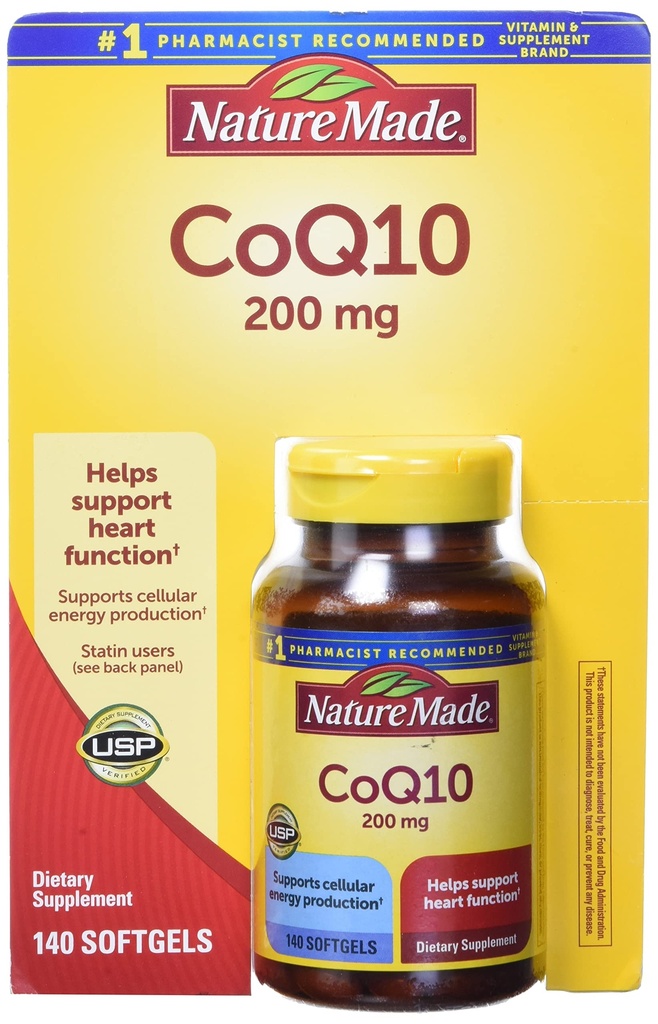 Nature Made CoQ10, Softgels는 Heart Function & Cellular Energy Production, Unflavored, 200 mg, 140 카운트를 지원합니다.