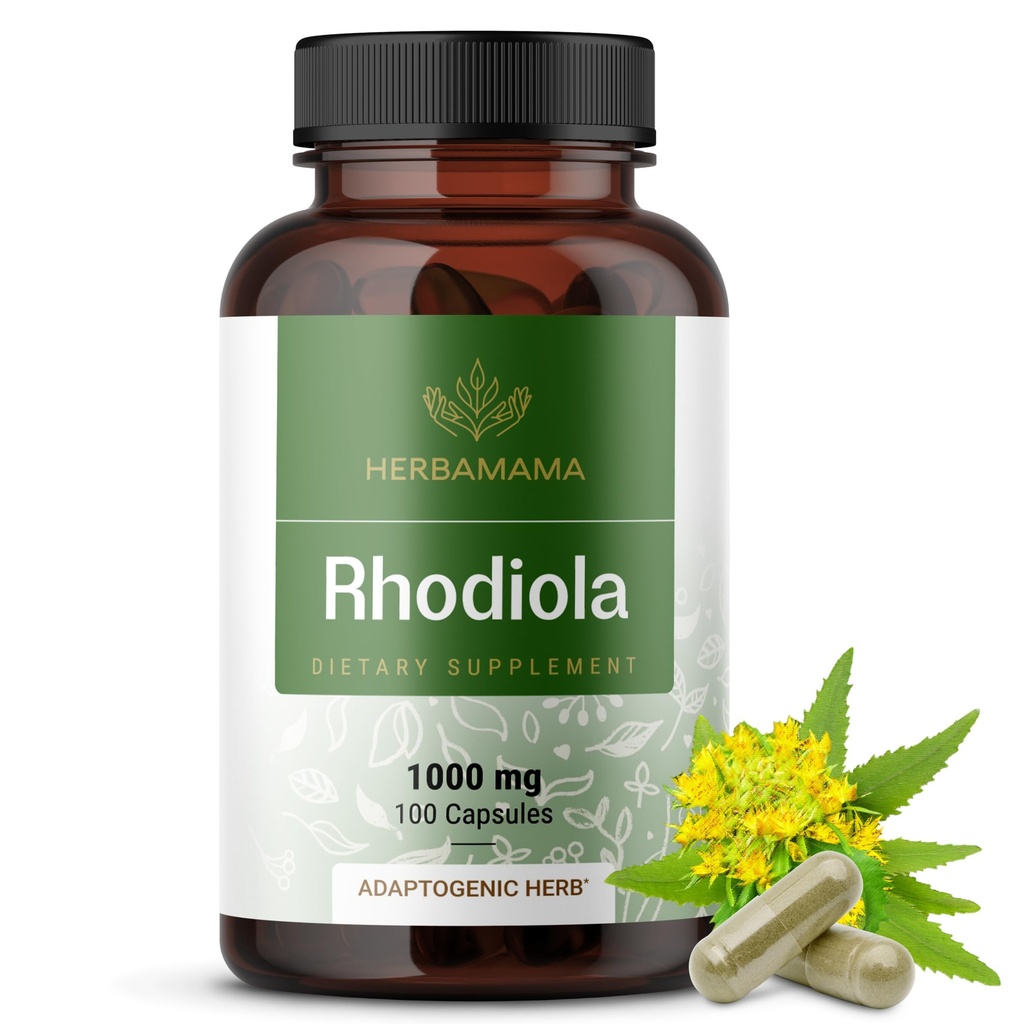 HERBAMAMA Rhodiola Rosea 캡슐 - 여성용 천연 망포 보충제 * - 여성용 1,000mg Rhodiola Rosea 뿌리 분말 여성용 Relaxation Support - Vegan, Non-GMO - 50 일 공급
