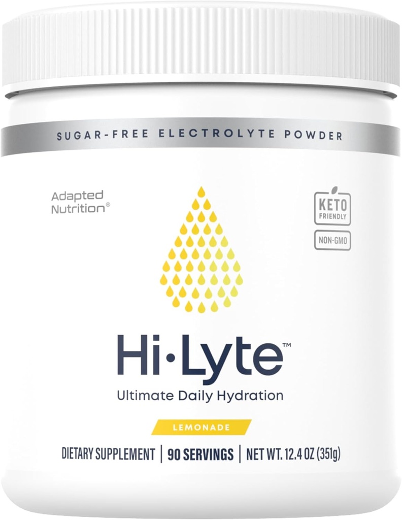 Hi-Lyte Lemonade Electrolyte Powder, Daily Hydration Supplement Drink Mix, 90 서빙 | 슈가프리, 0 칼로리, 0 캐비넷 | 말토드extrin 없음. 글루텐 프리 | Keto 지원 | 가벼운 상쾌한 맛