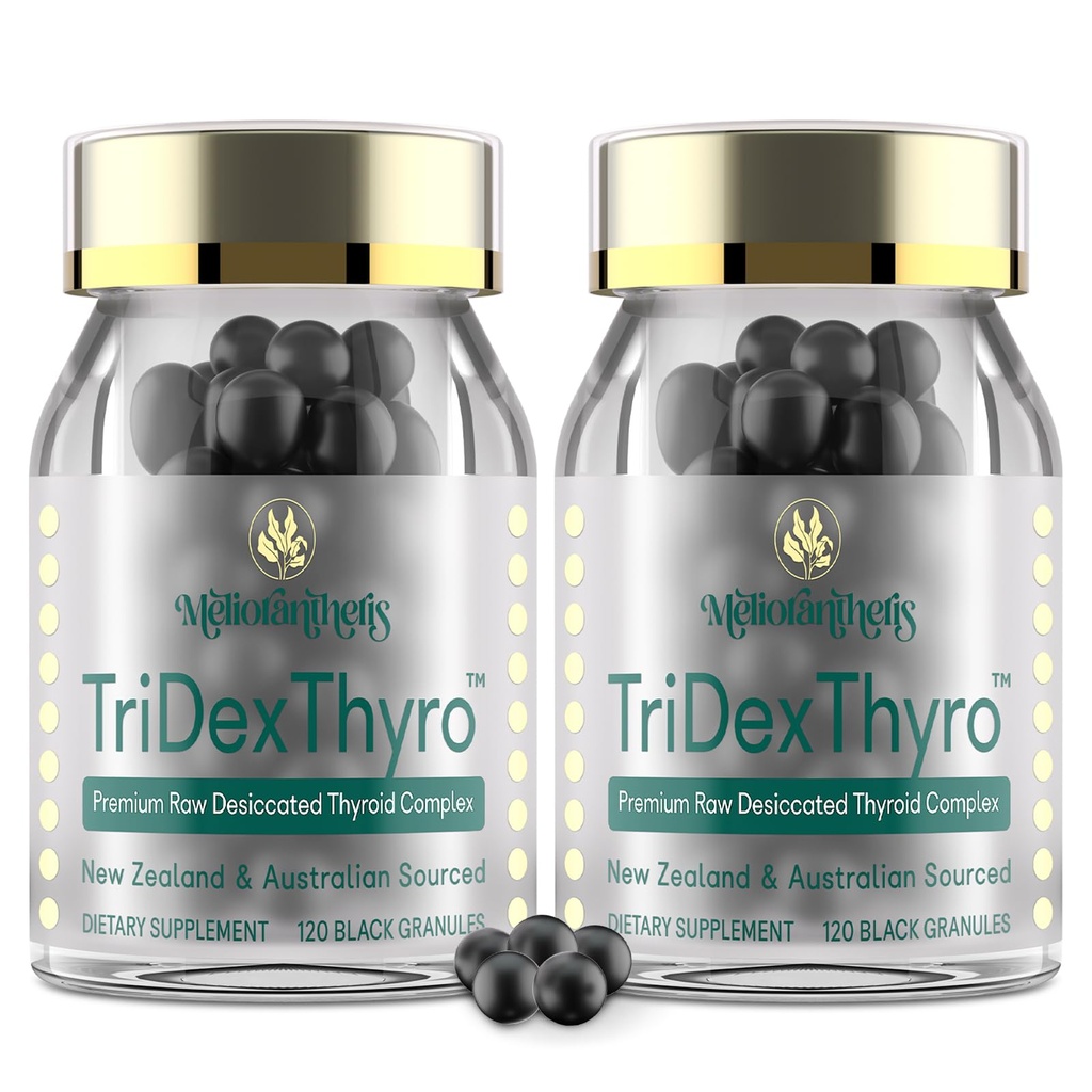 Thyroid 보충교재 – TriDexThyroTM 익지않는 desiccated Thyroid Complex Bovine, Porcine & Ovine를 가진 375 mg – 여성과 남자 (2 팩)를 위한 120의 캡슐