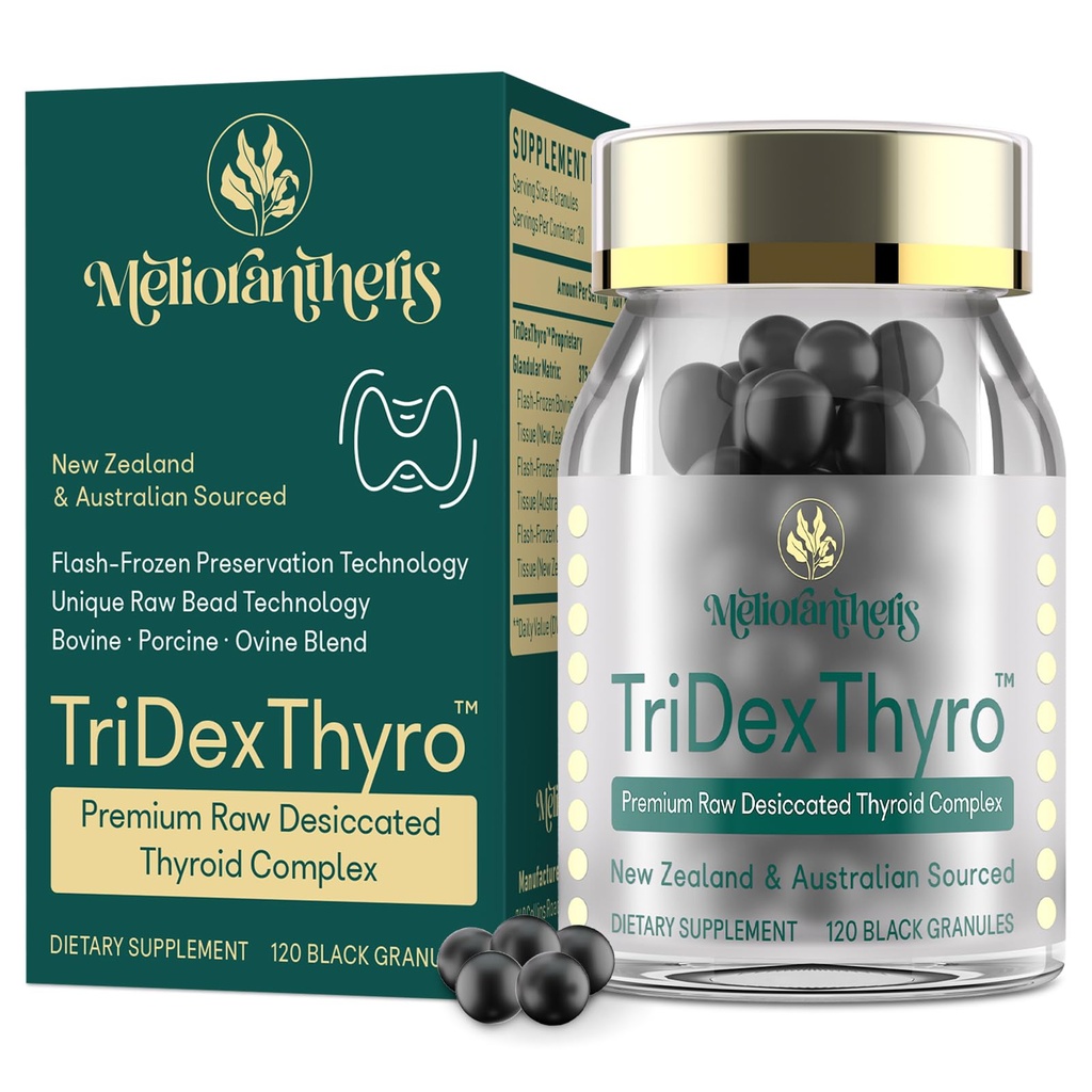 Thyroid 보충교재 – TriDexThyroTM 익지않는 desiccated Thyroid Complex Bovine, Porcine & Ovine를 가진 375 mg – 여성과 남자 (1 팩)를 위한 120의 캡슐