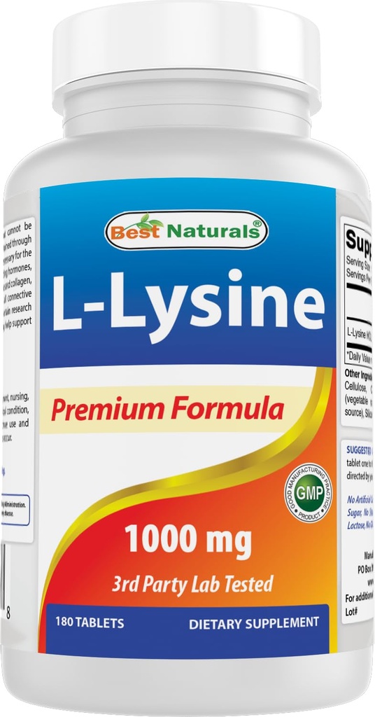 최고의 자연 L-Lysine 1000mg 180 정제 - 더 강한 면역력을 위한 이중 힘 Lysine & 찬 sores