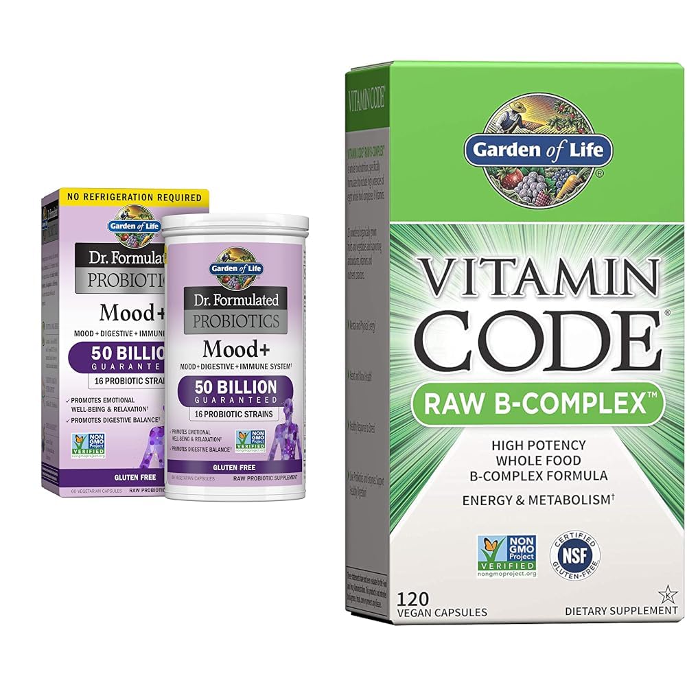 생명 박사의 정원은 Probiotics Mood + Acidophilus Probiotic Supplement & Vitamin B Complex - 비타민 코드 Raw B Complex - 120 Vegan 캡슐