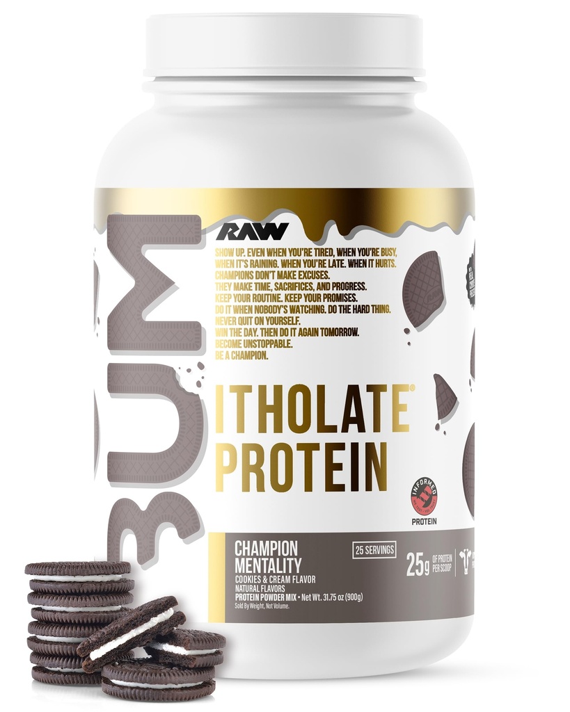 RAW Whey Isolate Protein Powder, Cookies & Cream (CBUM Itholate Protein) - 근육 성장 및 회복을위한 스포츠 영양 분말 - 저지방, 저탄소 - 25 서빙