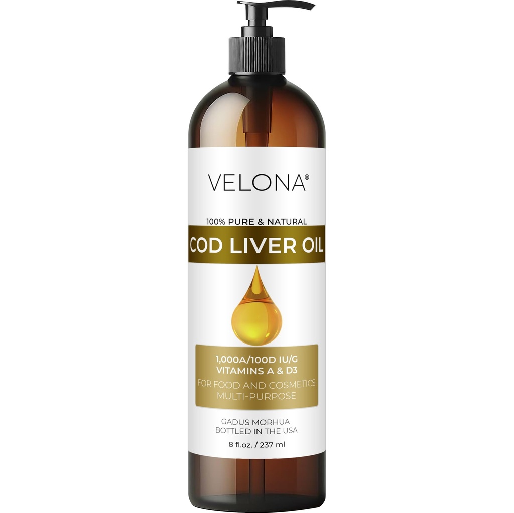 velona Cod Liver Oil - 8 Fl Oz | 1,000A/100D IU/g Omega 3 Vitamins A & D3 | 노르웨이어 Arctic Sustainably Sourced Nordic Oil | 헤어, 바디 및 스킨 케어 | 사용 오늘 - 검색 결과