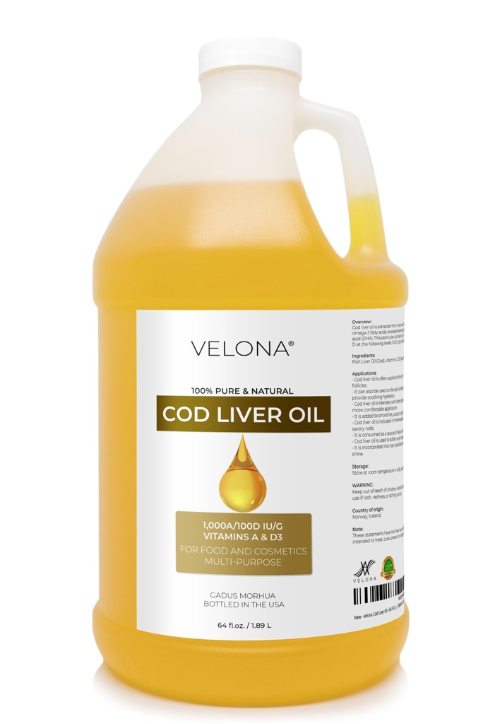 velona Cod Liver Oil - 64 Fl Oz | 1,000A/100D IU/g Omega 3 Vitamins A & D3 | 노르웨이어 Arctic Sustainably Sourced Nordic Oil | 헤어, 바디 및 스킨 케어 | 사용 오늘 - 검색 결과